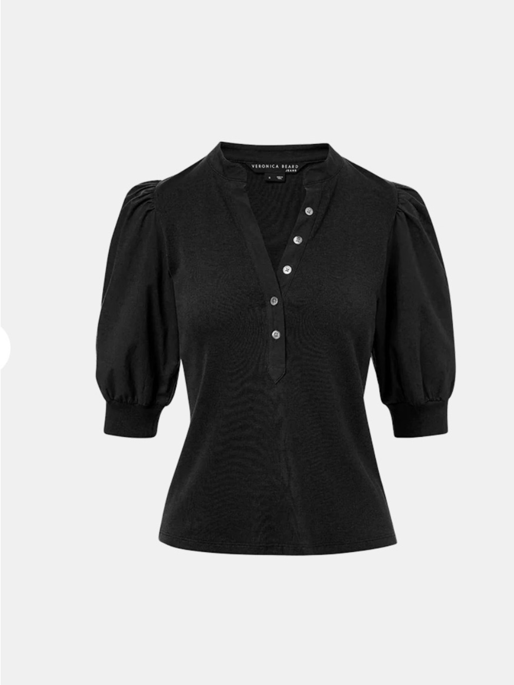Veronica Beard Black Coralee Puff-Sleeve Top